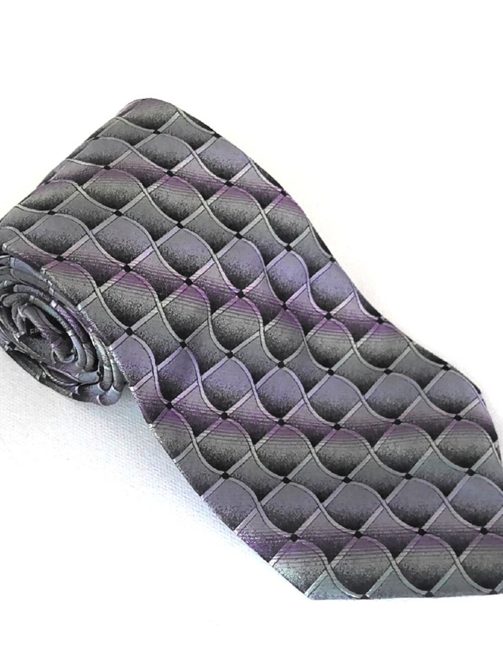 Joseph & Feiss International Retro Necktie Silvery Green Gray & Purple 100% Silk
